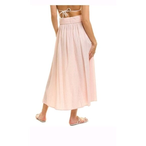 Melissa Odabash Alisa Maxi Skirt Size Medium Belted Cotton Seersucker Blush - Picture 3 of 9